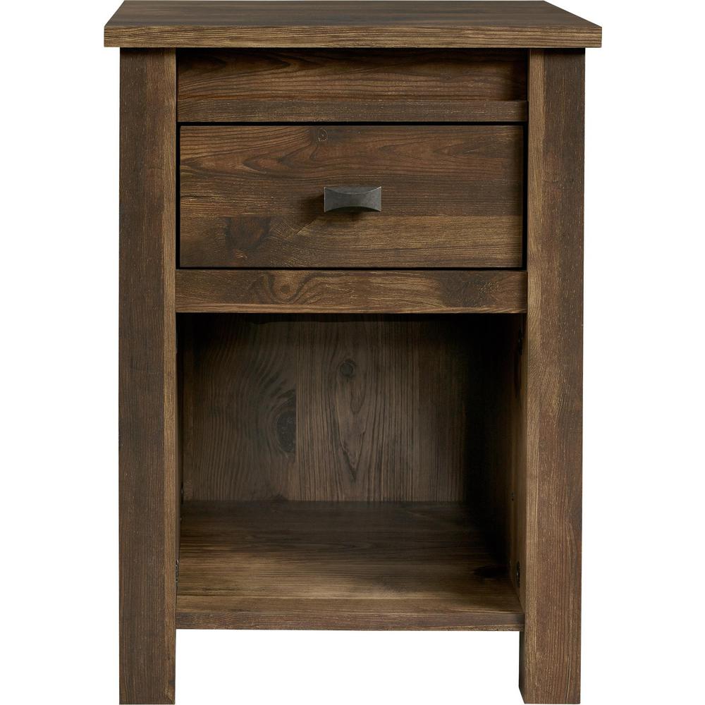 Ameriwood Brownwood Rustic Medium Brown 1 Drawer Nightstand Hd18484 The Home Depot