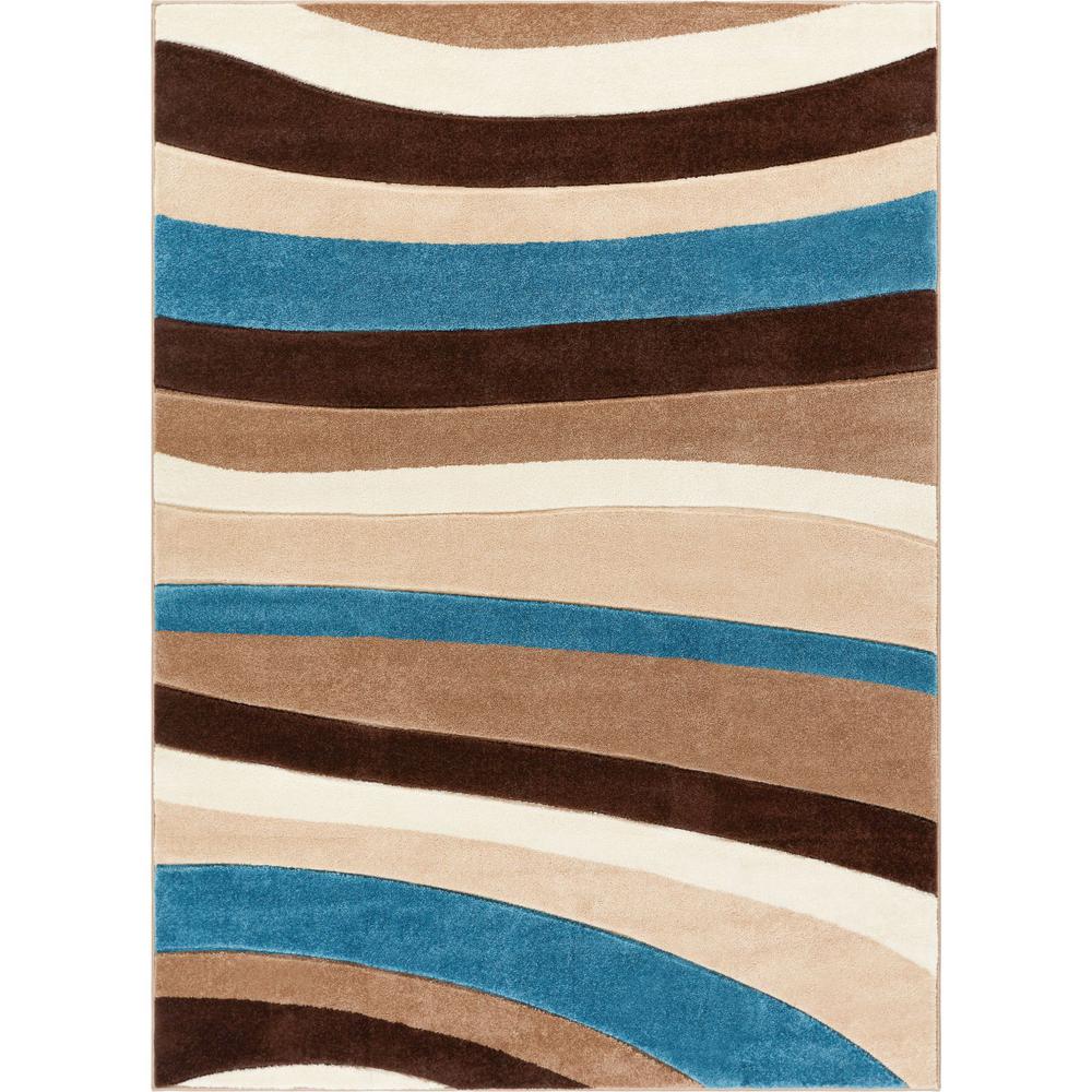 Well Woven Ruby Rad Waves 8 Ft X 10 Modern Geo Stripes Blue Area Rug
