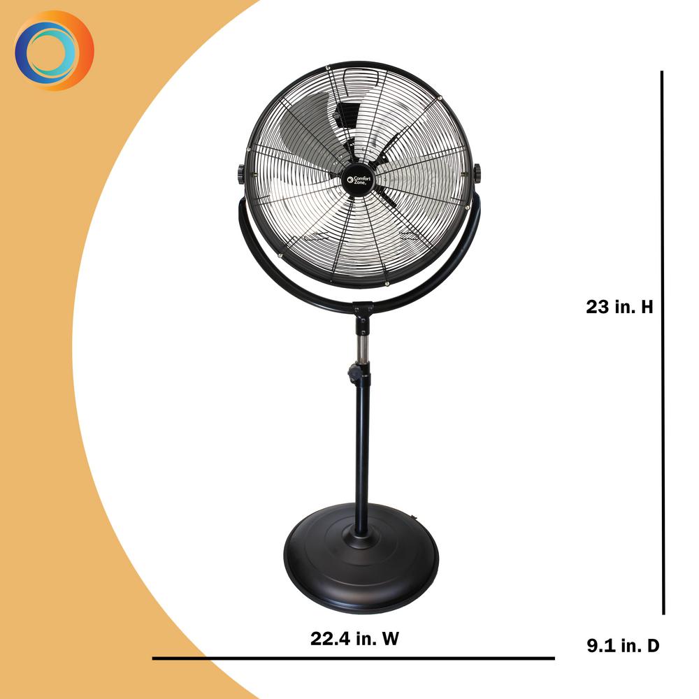 Comfort Zone 20 In High Velocity Industrial 3 Speed Slim Profile Pedestal Fan With Aluminum Blades And Adjustable Tilt Czhvp20s The Home Depot