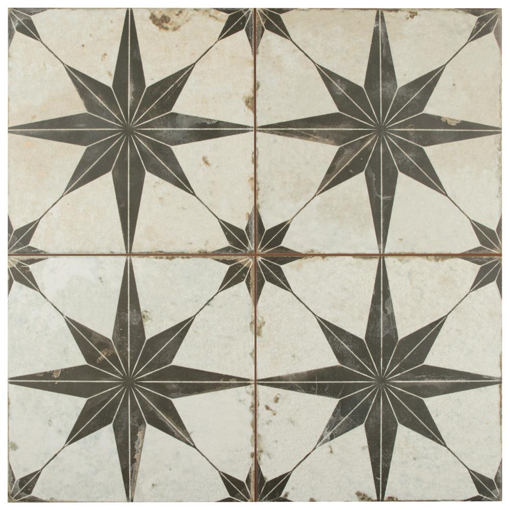 Merola Tile Kings Star Nero Encaustic 17-5/8 in. x 17-5/8 ...