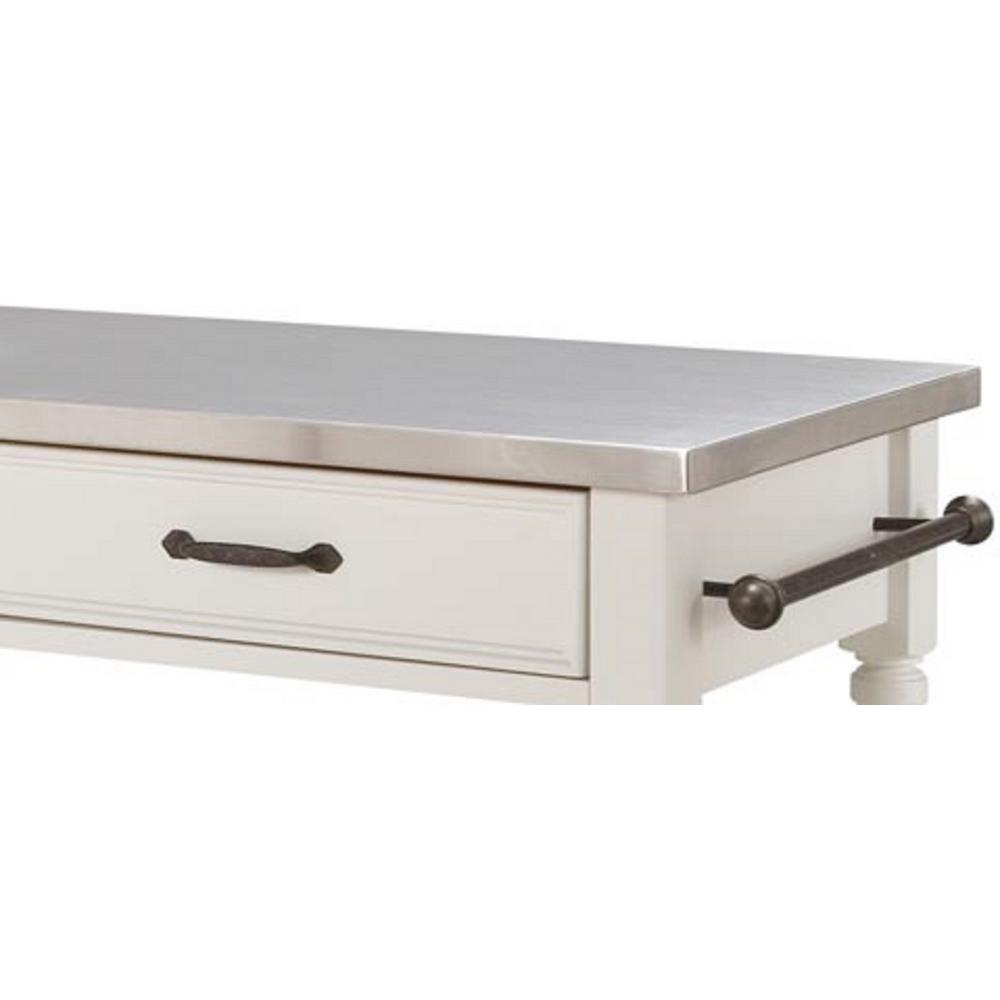 Savannah White Kitchen Cart With Stainless Top