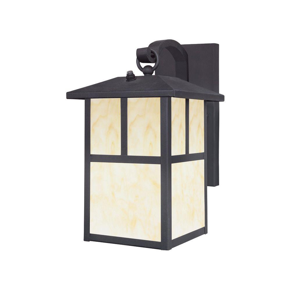 Dusk To Dawn Rustic Outdoor Wall Mounted Lighting 1 Light Textured Black Steel Outdoor Wall Lantern With Dusk To Dawn Sensor And Honey