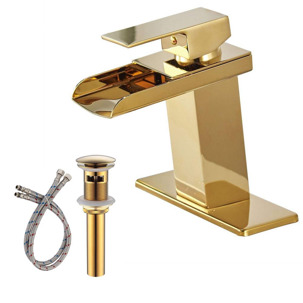 BWE Waterfall Single Hole SingleHandle LowArc Bathroom Faucet With