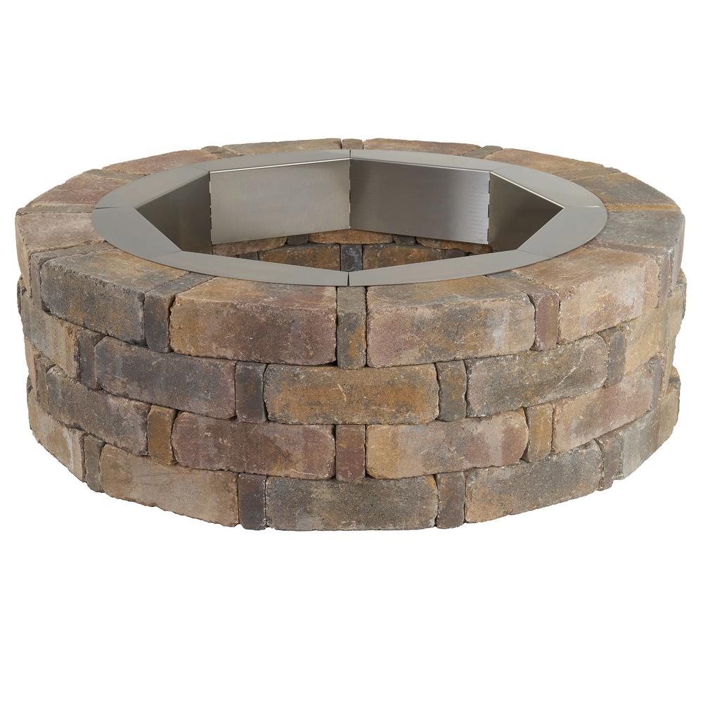 Pavestone Rumblestone 46 In X 14 In Round Concrete Fire Pit Kit No 2 In Sierra Blend With Round Steel Insert Rsk55877 The Home Depot