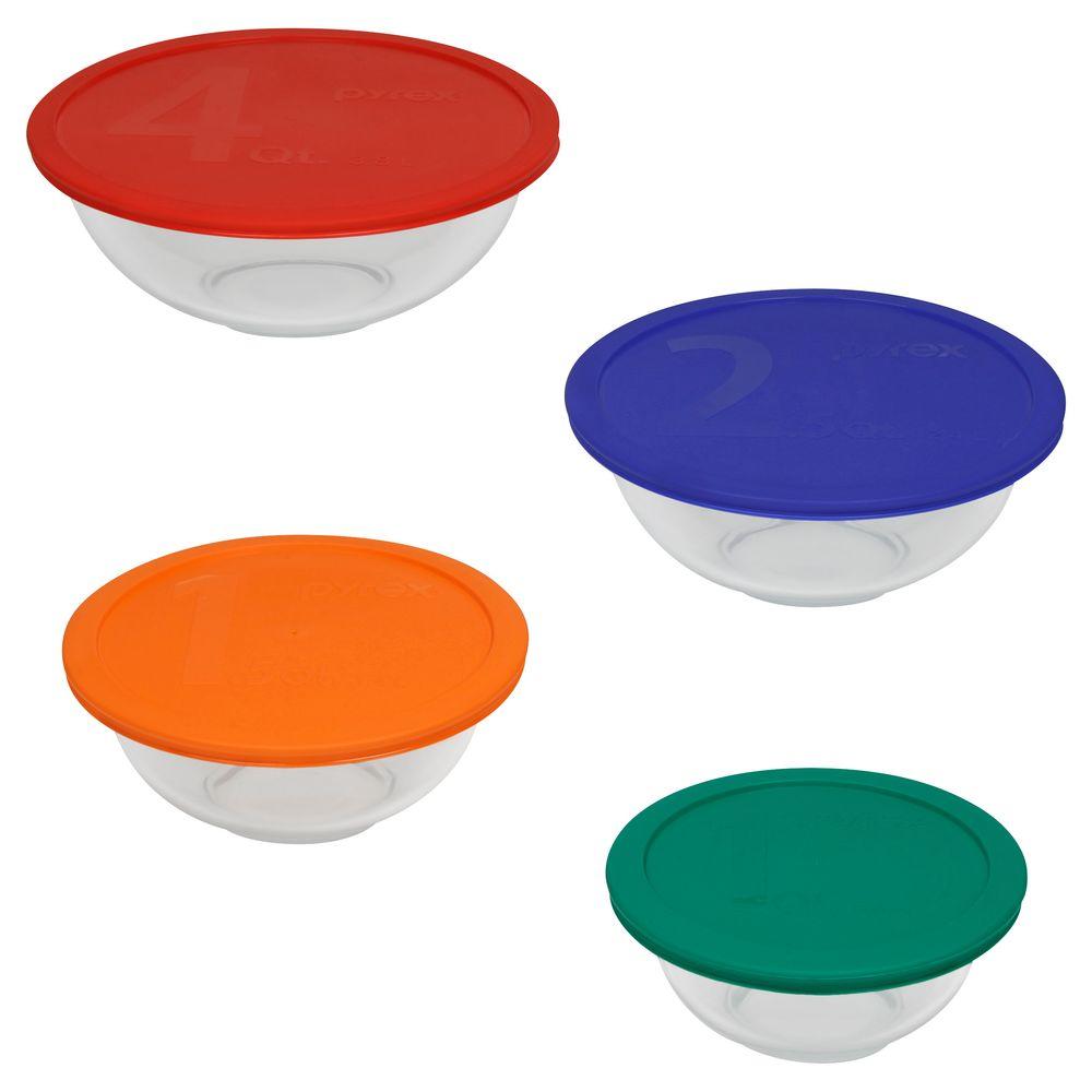 Pyrex 8 Piece Glass Mixing Bowl Set With Assorted Color Lids 1086053