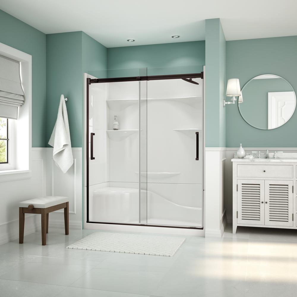 Aquatic Artesia 56 in. 59 in. x 74 in. Frameless Sliding Shower Door