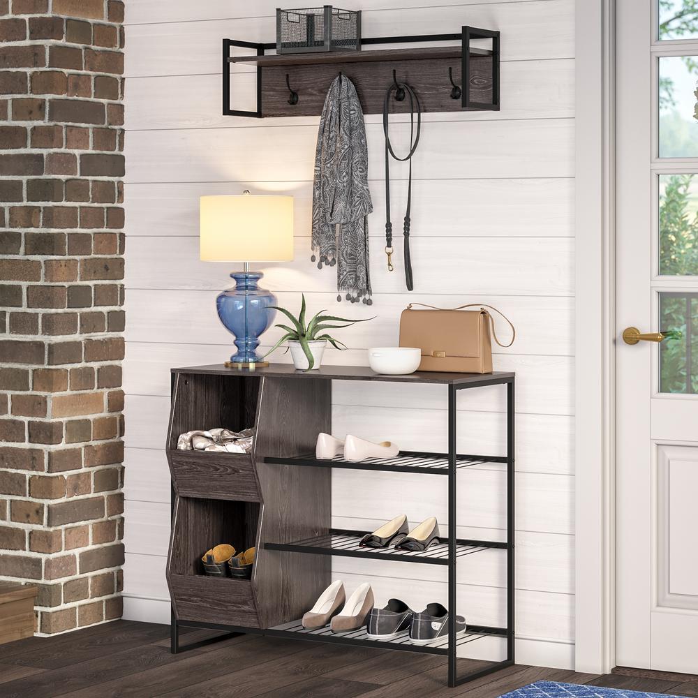 Riverridge Home Afton Weathered Brown 4 Hook Metal Frame Wall Shelf 16 034 The Home Depot