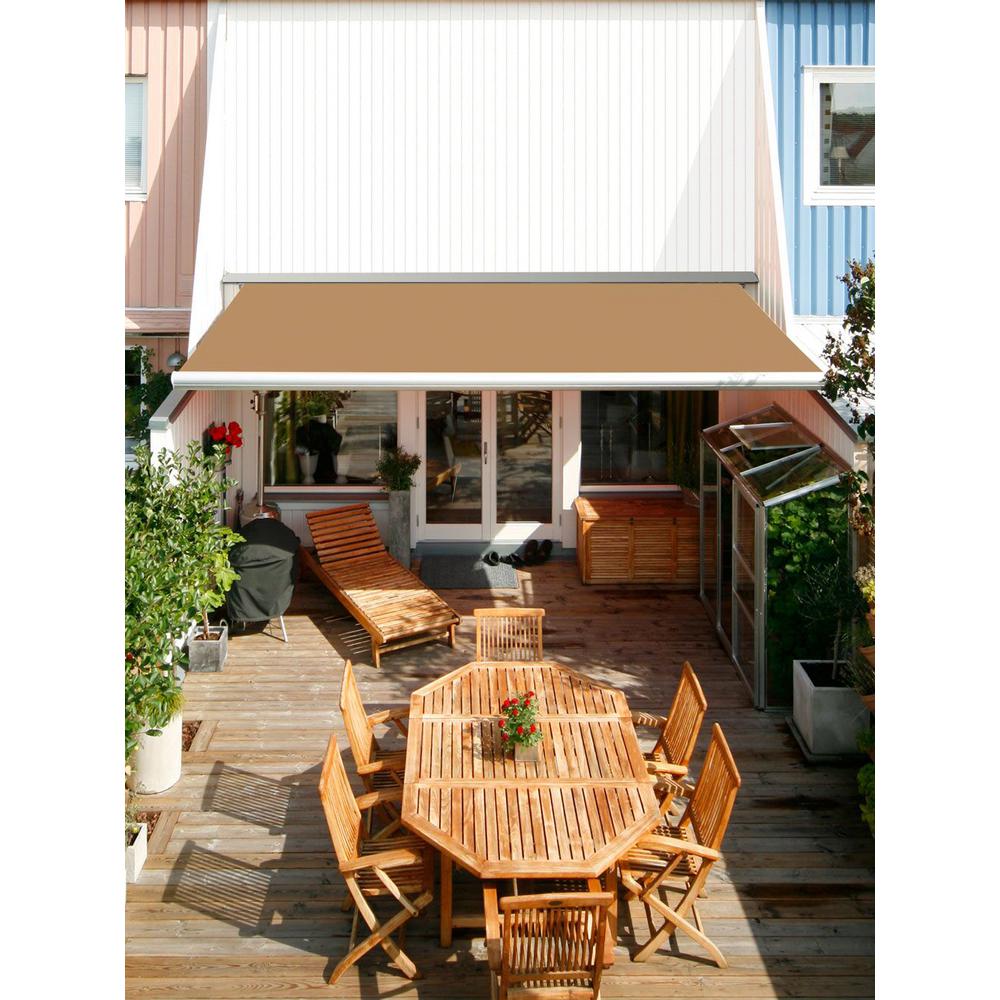 Advaning 8 Ft Luxury L Series Semi Cassette Manual Retractable Patio Awning In Khaki 6 Ft Projection Ma0806 A100h2 The Home Depot