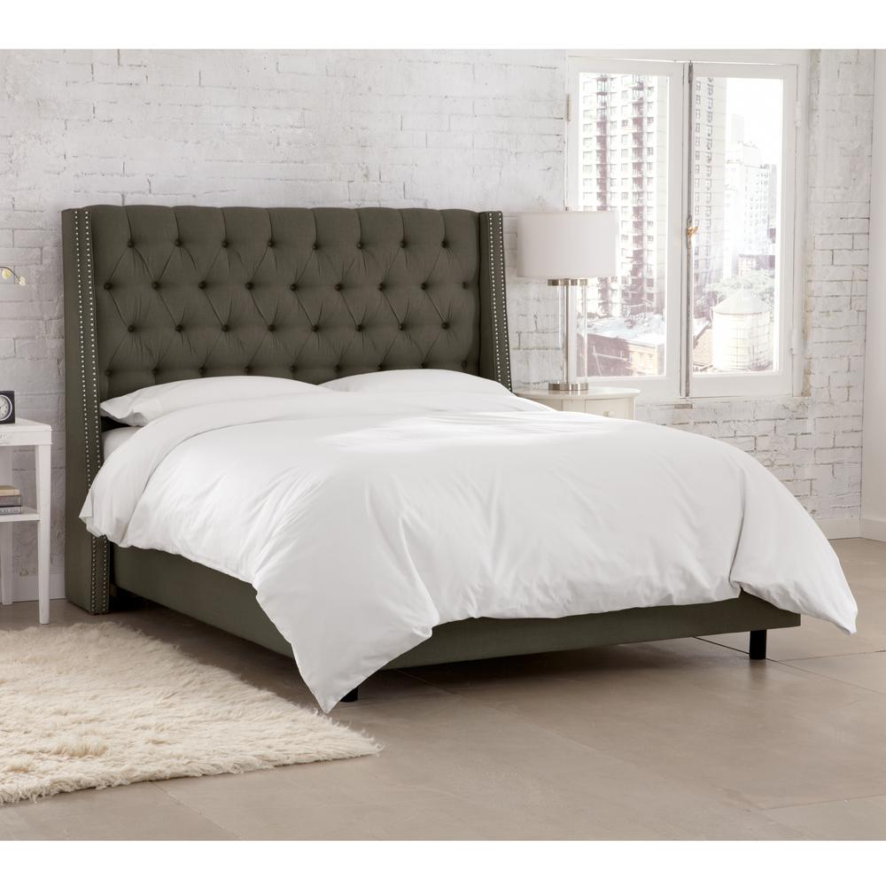 Linen Charcoal Full Nail On Tufted Wingback Bed 121nbbdsvlnnslt Linen Charcoal Full Nail On Tufted Wingback Bed