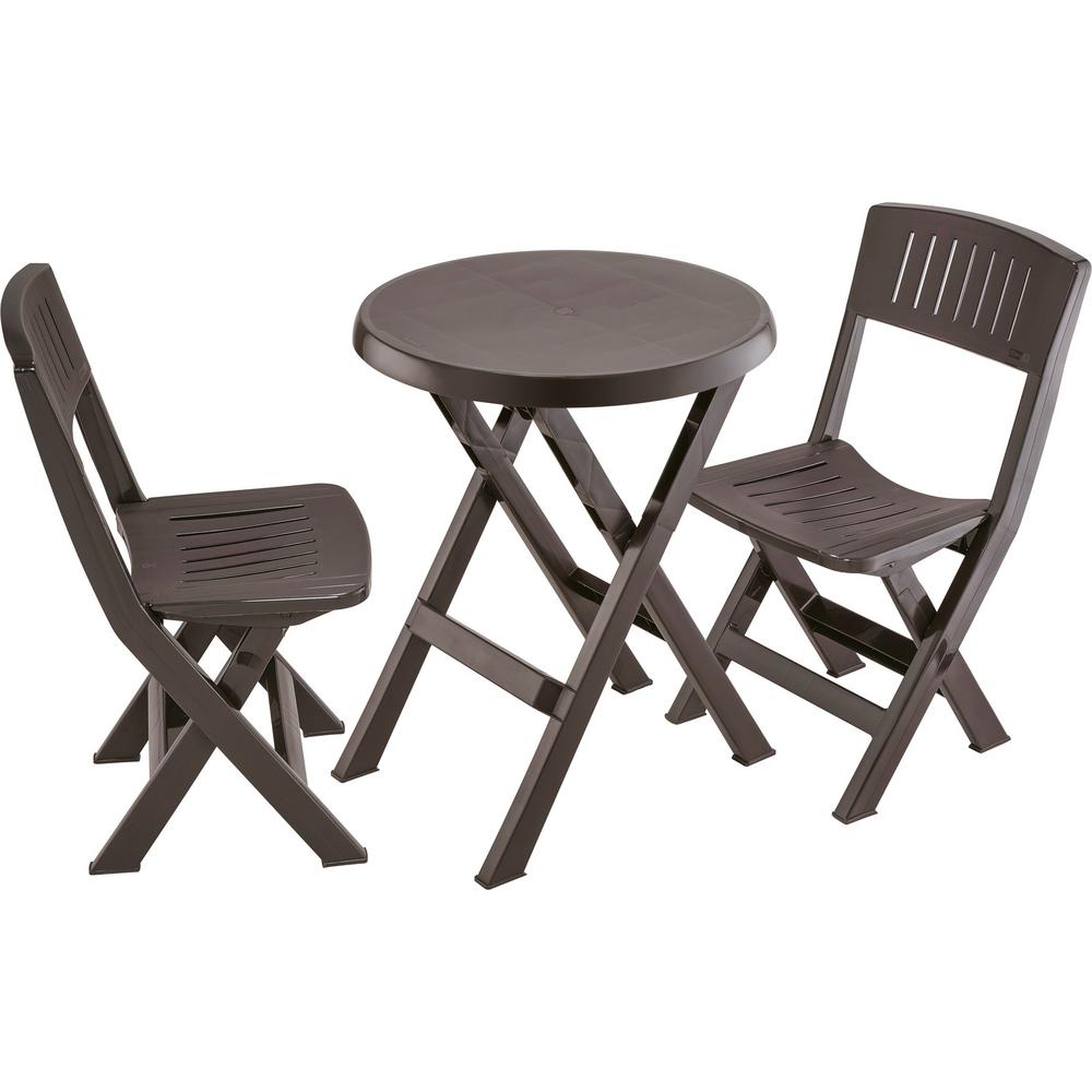 Rimax Espresso Brown 3Piece Plastic Folding Patio Outdoor Bistro Set