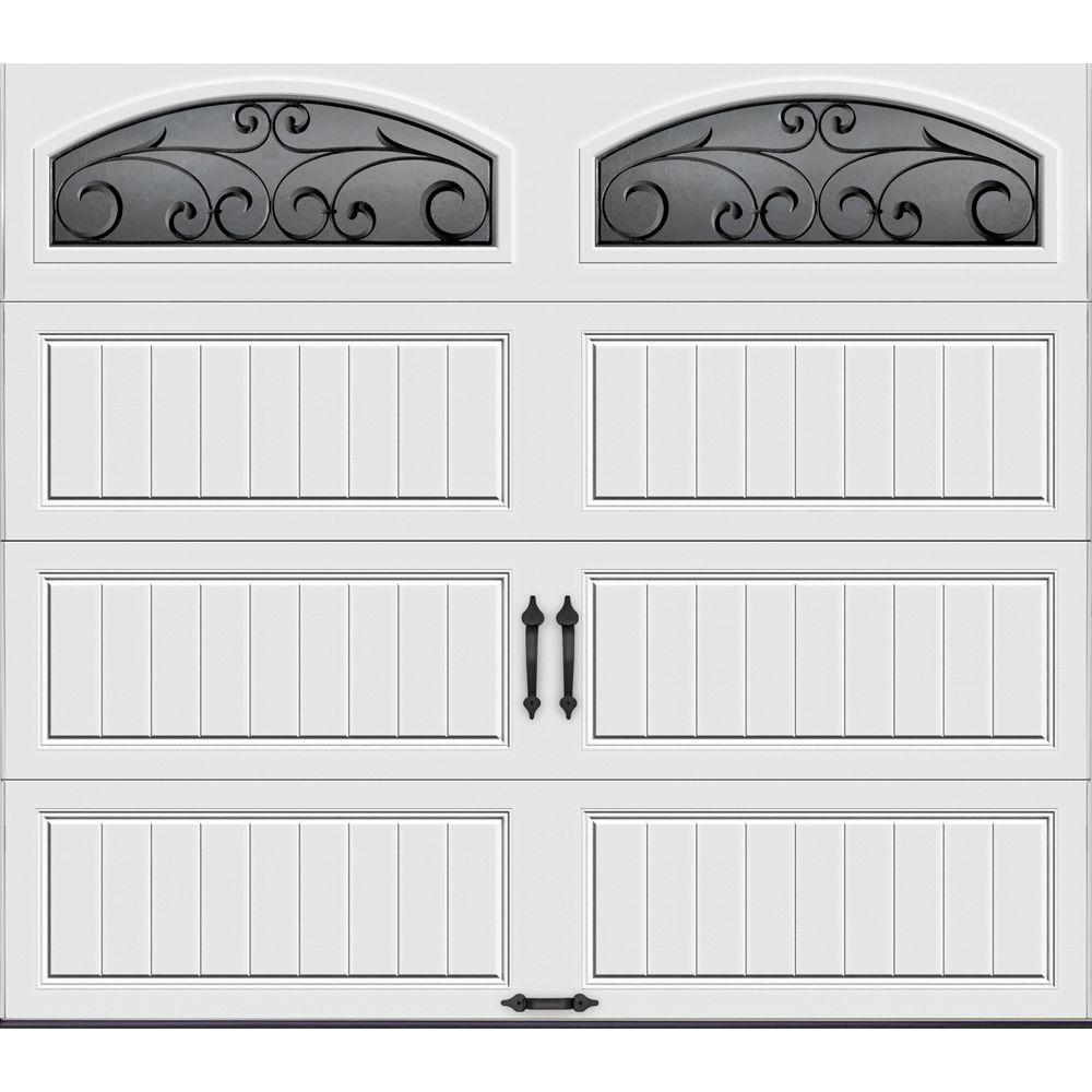 Clopay Gallery Collection 8 Ft X 7 Ft 6 5 R Value Insulated White Garage Door With Wrought Iron Window