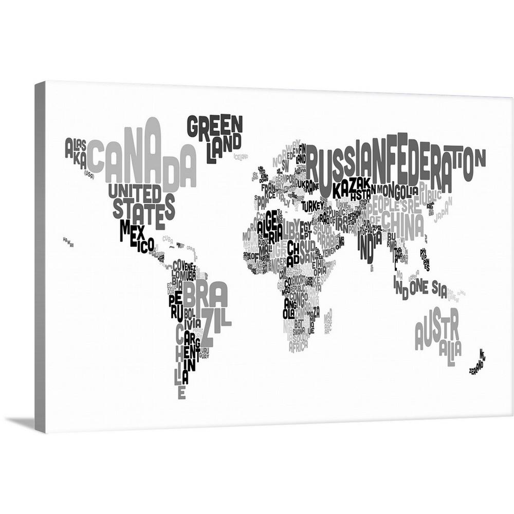 Greatbigcanvas Country Names World Map Black And White By