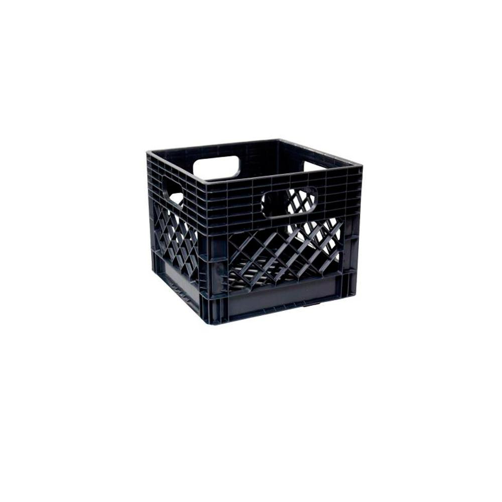 Photo 1 of 11 in. x 13 in. x 13 in. 16-Qt. Polypropylene Milk Crate Storage Box in Black