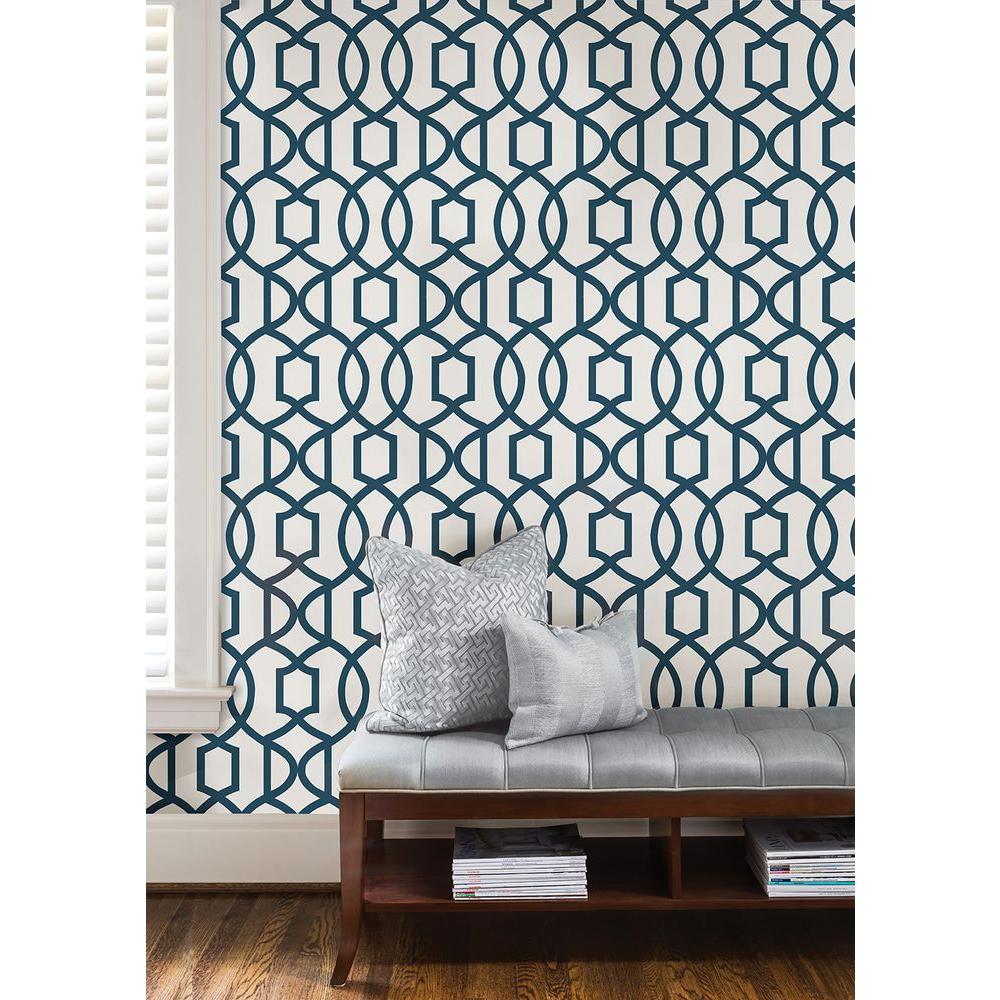 NuWallpaper Navy Grand Trellis Peel and Stick Wallpaper Sample