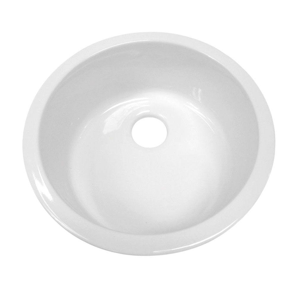 18 in Round Whitehaus White Fireclay Drop-In or Under Mount Bar Prep Secondary Kitchen Sink