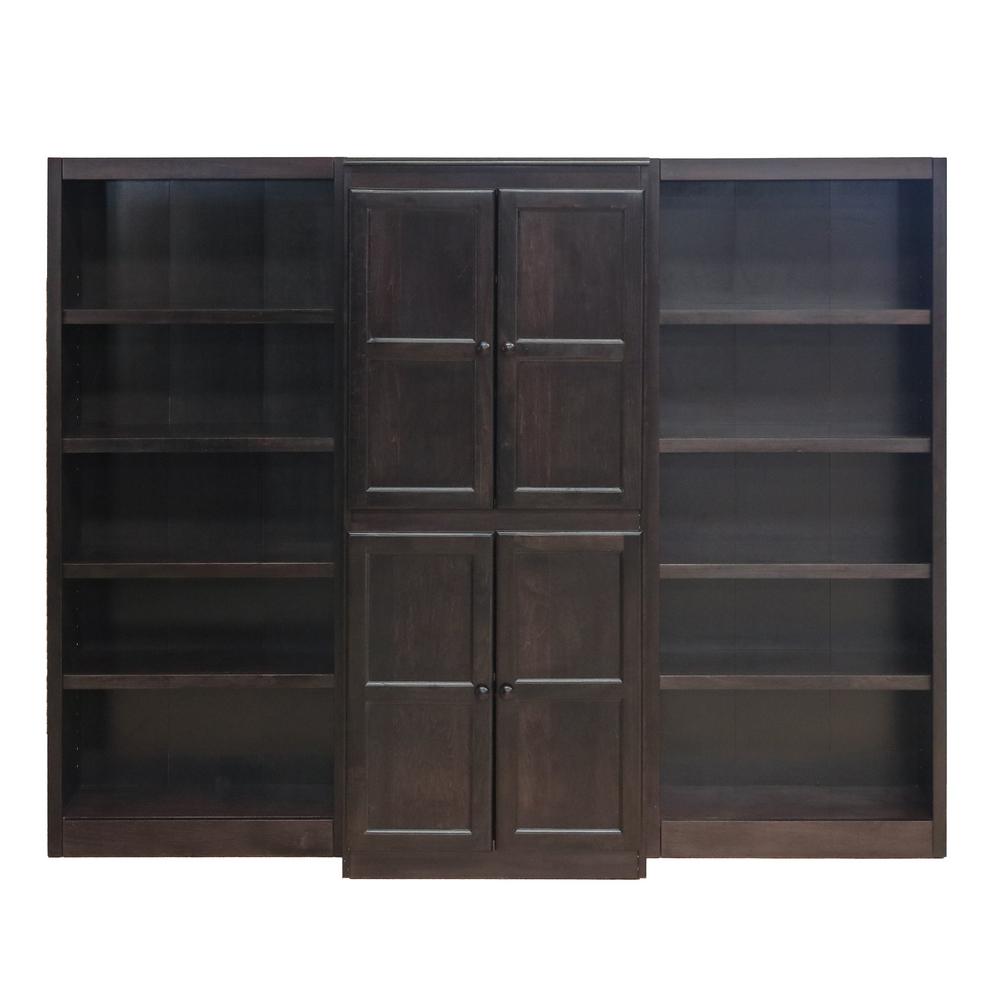 wood espresso bookcase triple shelf finish wide concepts three