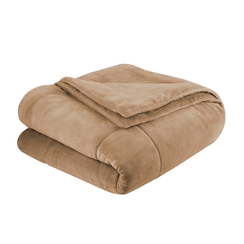 Vellux Plush Lux Sand Polyester Twin Blanket 088377051009 The Home Depot