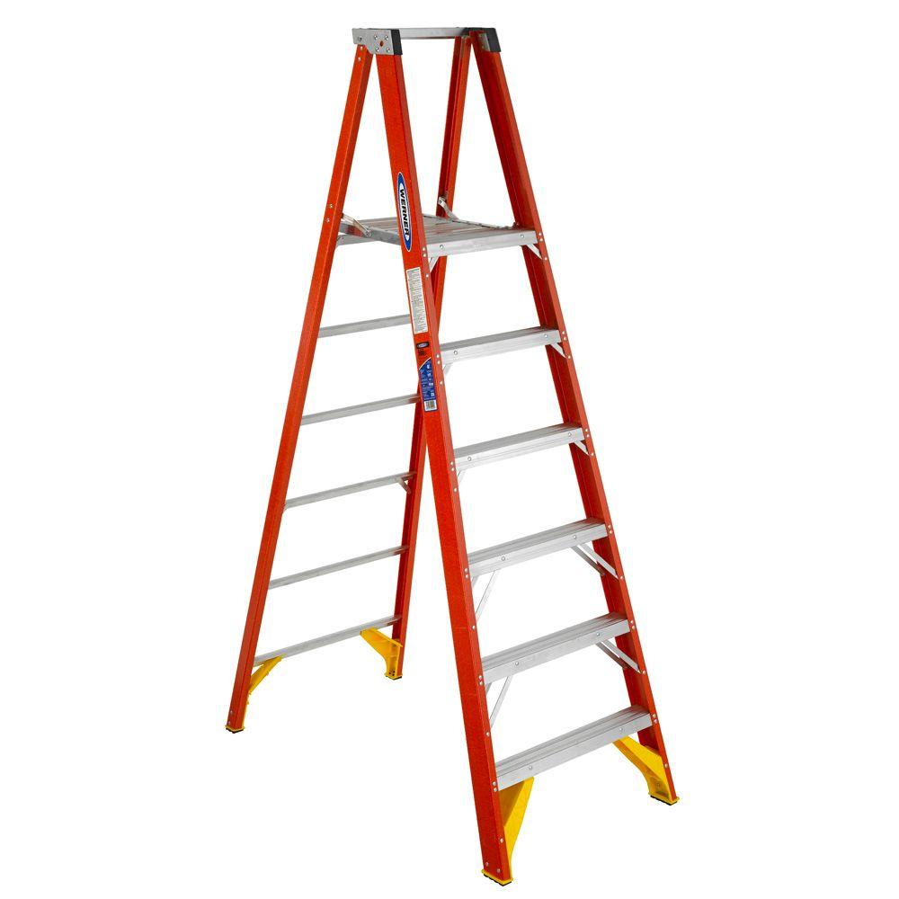 Werner 10 ft. Reach Fiberglass Podium Ladder with 300 lb. Load Capacity