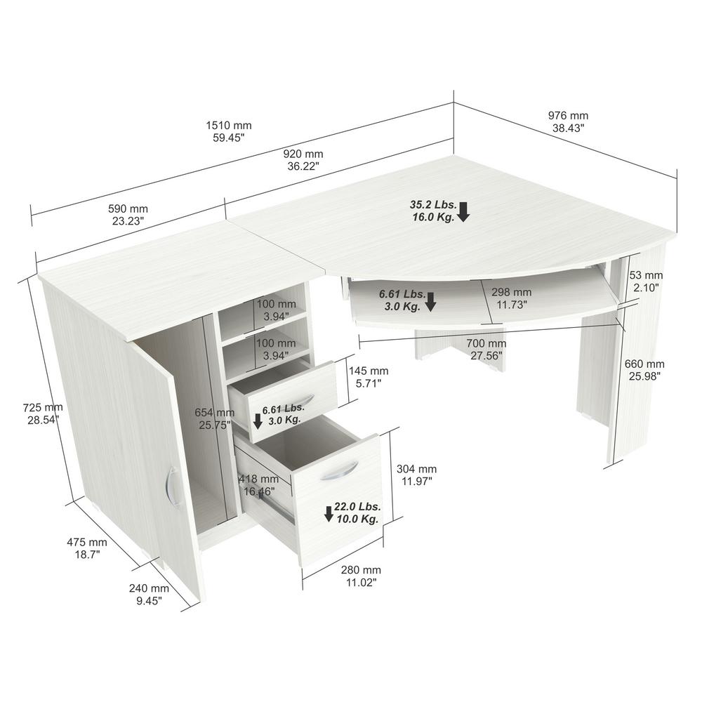 Inval 85 5 In Washed Oak Corner 2 Drawer Computer Desk With File