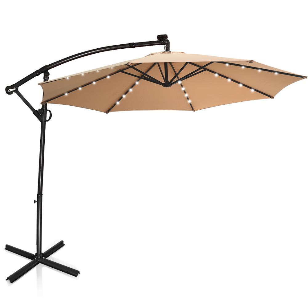 Costway 10 Ft Aluminum Offset Cantilever Solar Tilt Patio Umbrella Led Lights 360 Degrees Rotation Beige Op70282be The Home Depot