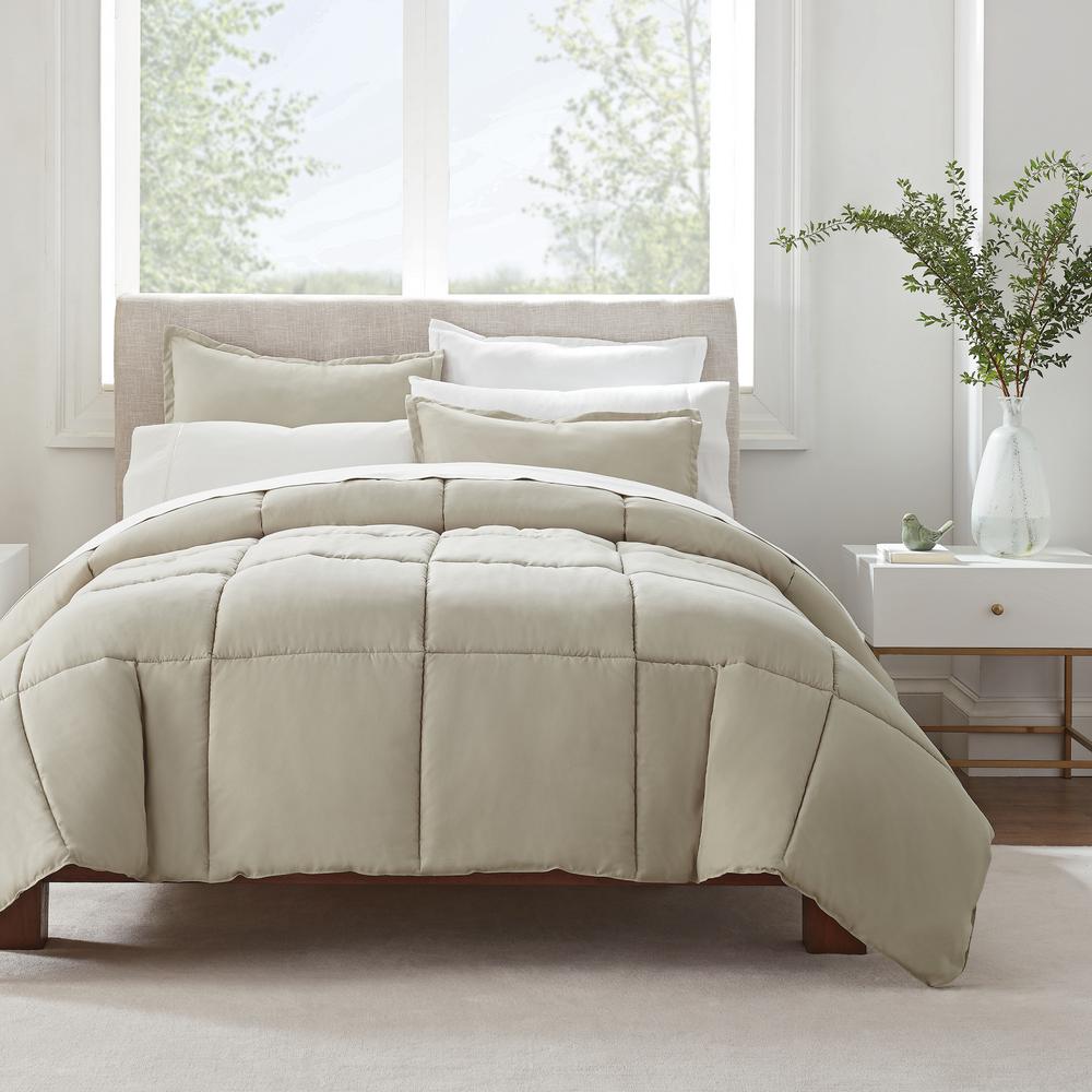 Serta Simply Clean 2Piece Khaki Solid Microfiber Twin XL Comforter Set