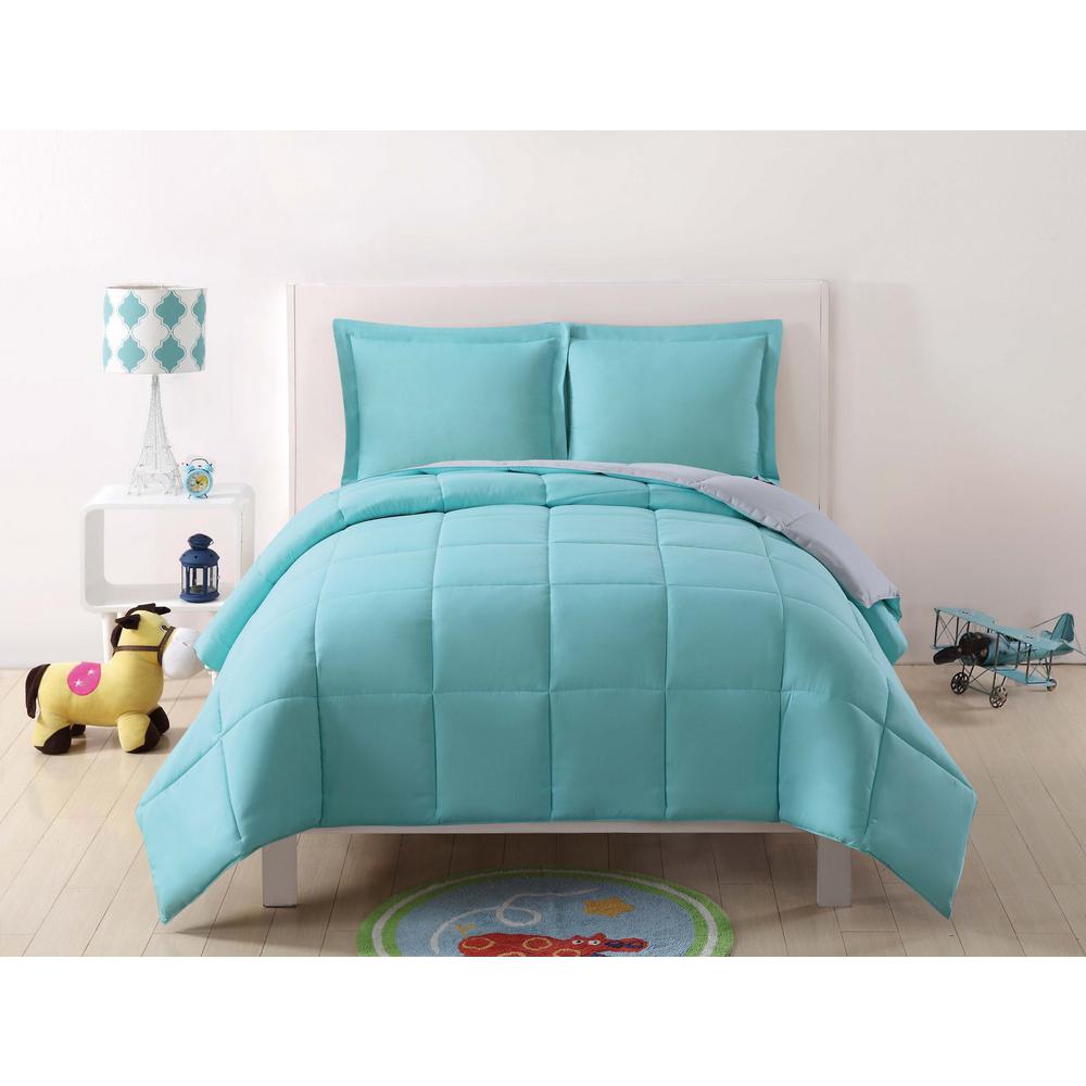 My World Anytime 3 Piece Turquoise And Grey Queen Comforter Set