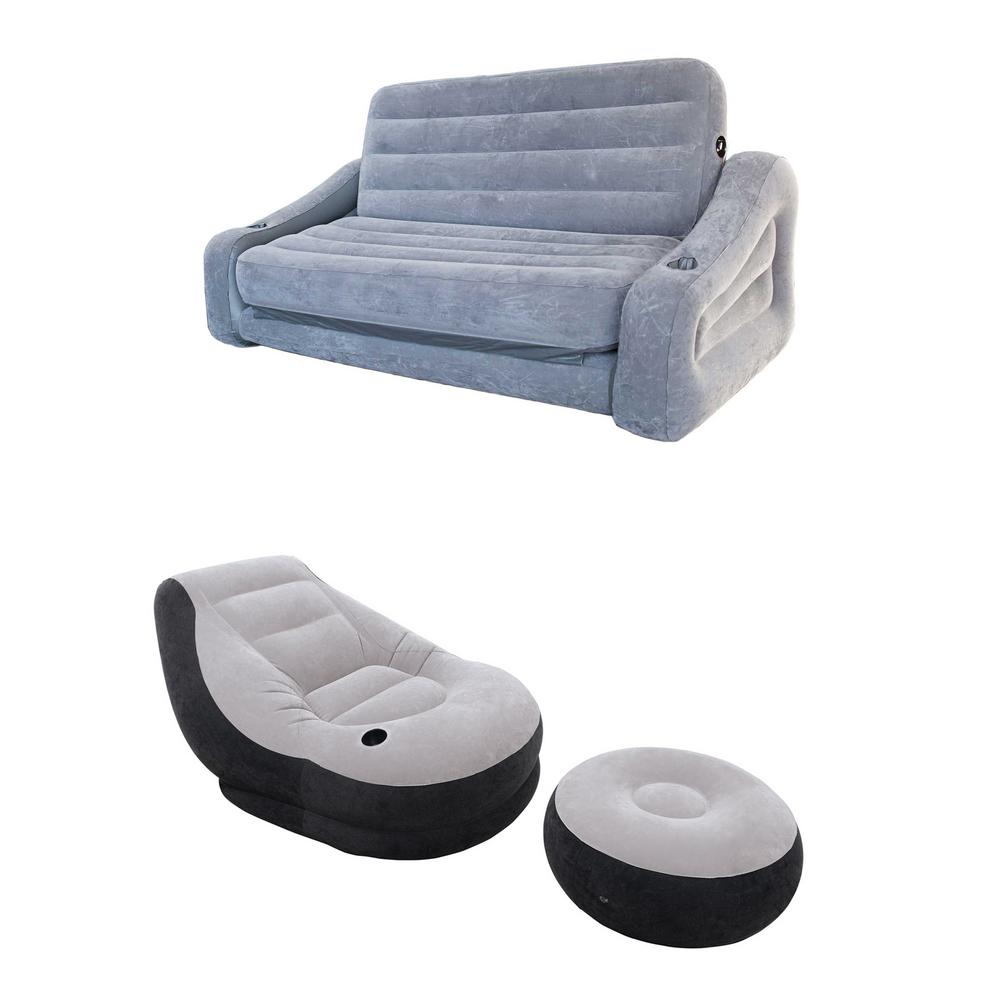 Intex Inflatable Air Sofa With Pull Out Queen Bed Mattress Sleeper