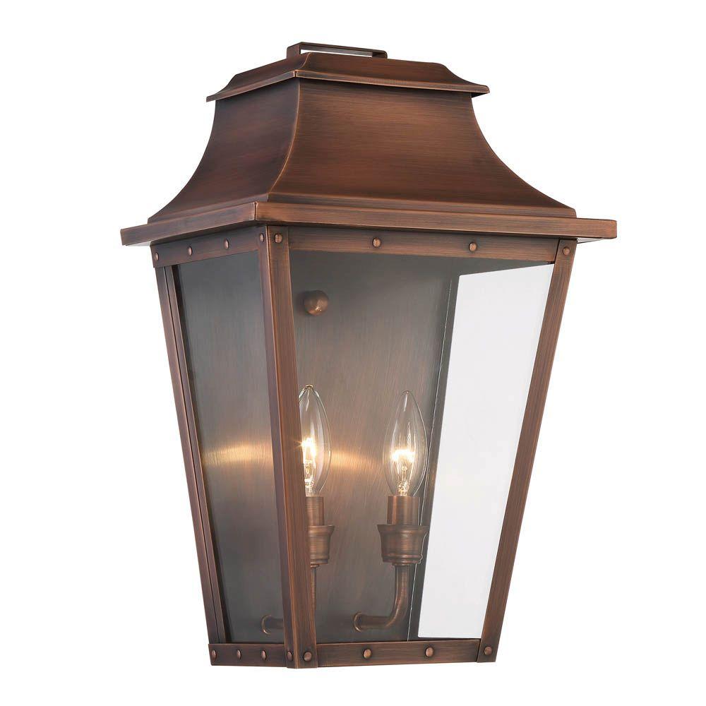Rustic Lodge Outdoor Lighting The Home Depot Coventry Collection 2 Light Copper Patina Outdoor Wall Lantern