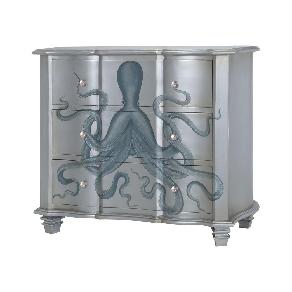 Titan Lighting Gorgon 3 Drawer Silver And Blue Chest Tn 892738