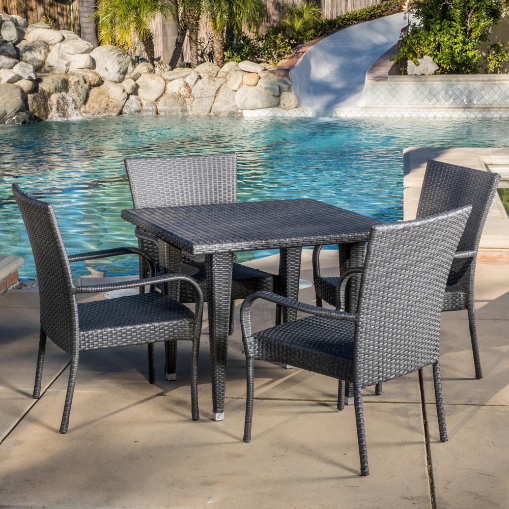 Noble House Delani Gray 5 Piece Wicker Outdoor Dining Set 8209