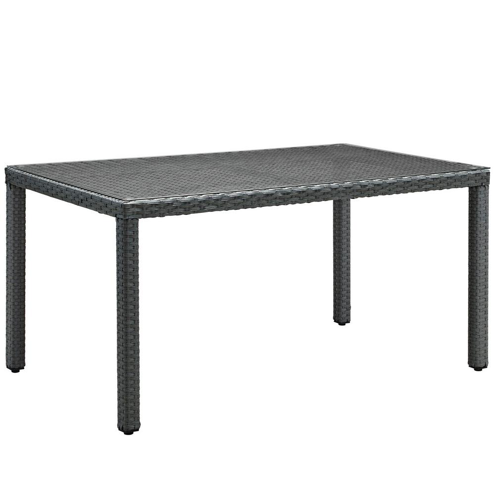Modway Sojourn Glass Top Patio Dining Table in Chocolate
