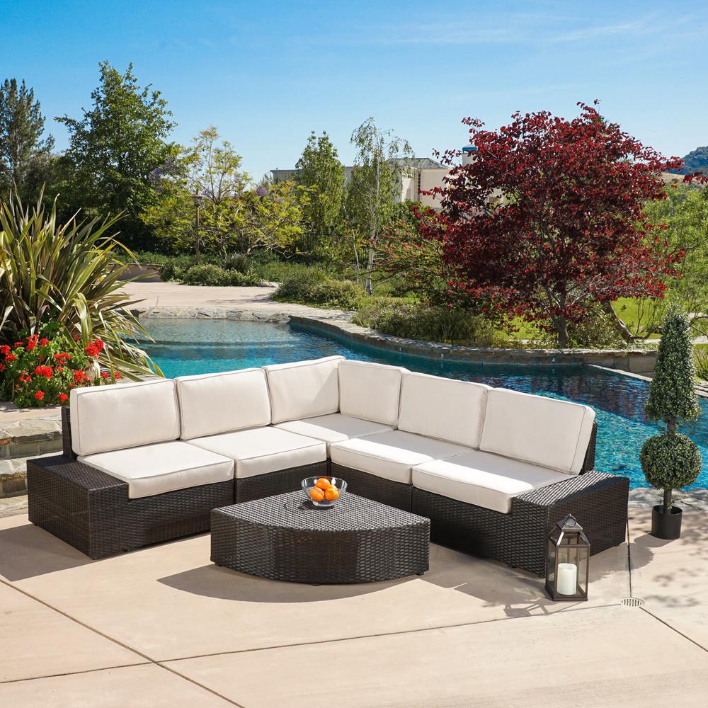 Le House San Vicente Brown 6 Piece Wicker Outdoor Sectional Set With Sunbrella Cushions