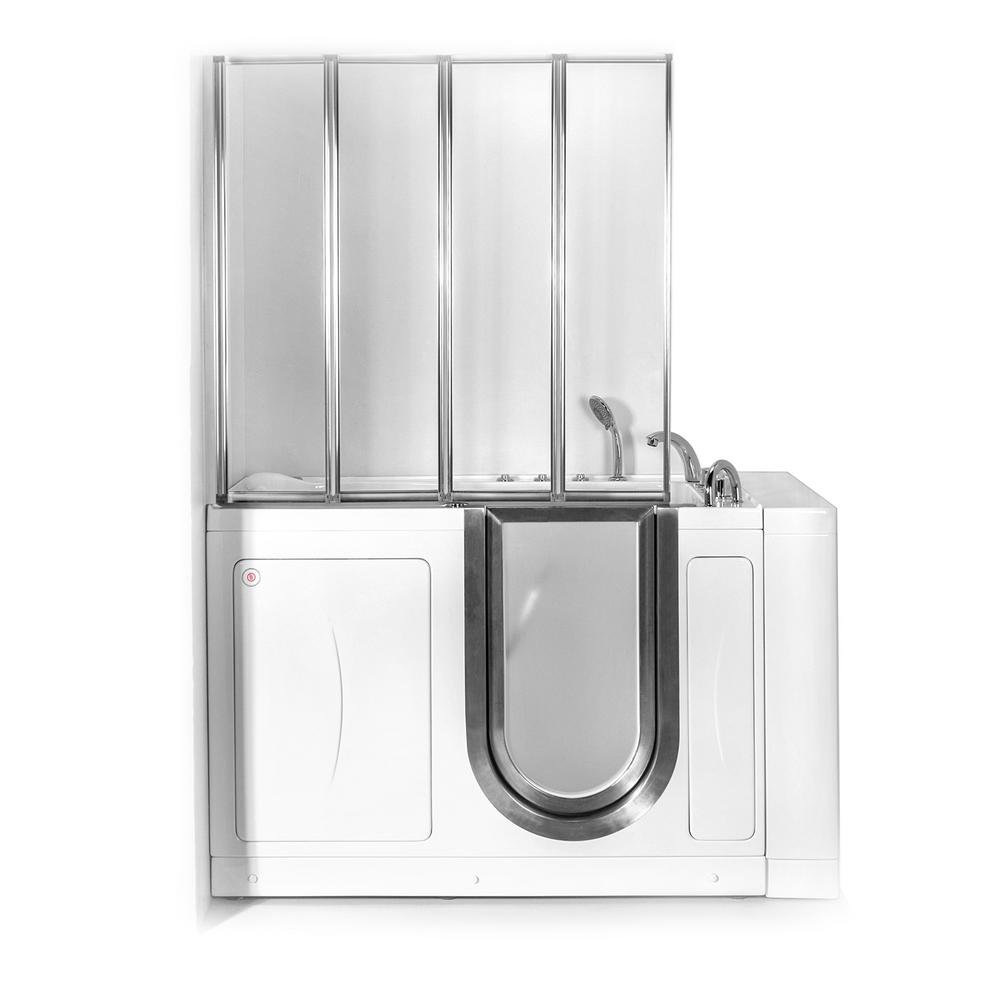 Ella Elite 52 in. Walk-In Whirlpool and Air Bath Bathtub in White with RH Door Faucet Dual Drain Heated SeatShower Screen For Sale