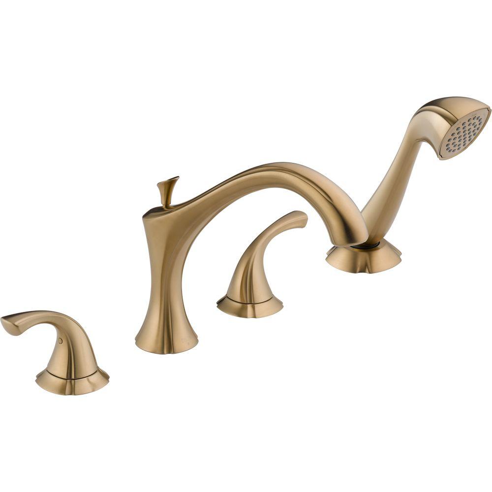 Delta Addison 2-Handle Deck-Mount Roman Tub Faucet with Hand Shower Trim Kit Only in Champagne Bronze (Valve Not Included)