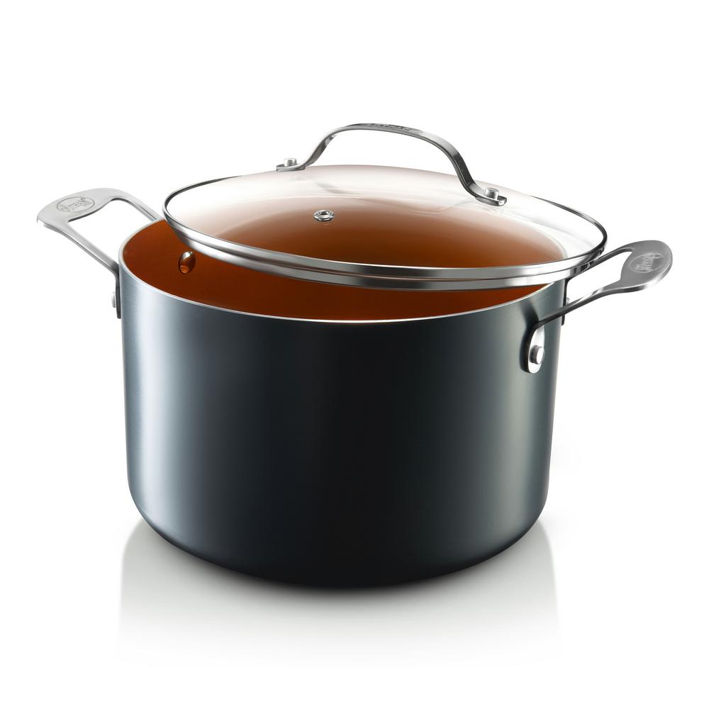 Gotham Steel 7 Qt Aluminum Non Stick Ti Ceramic Stock Pot With Glass Lid 1366 The Home Depot