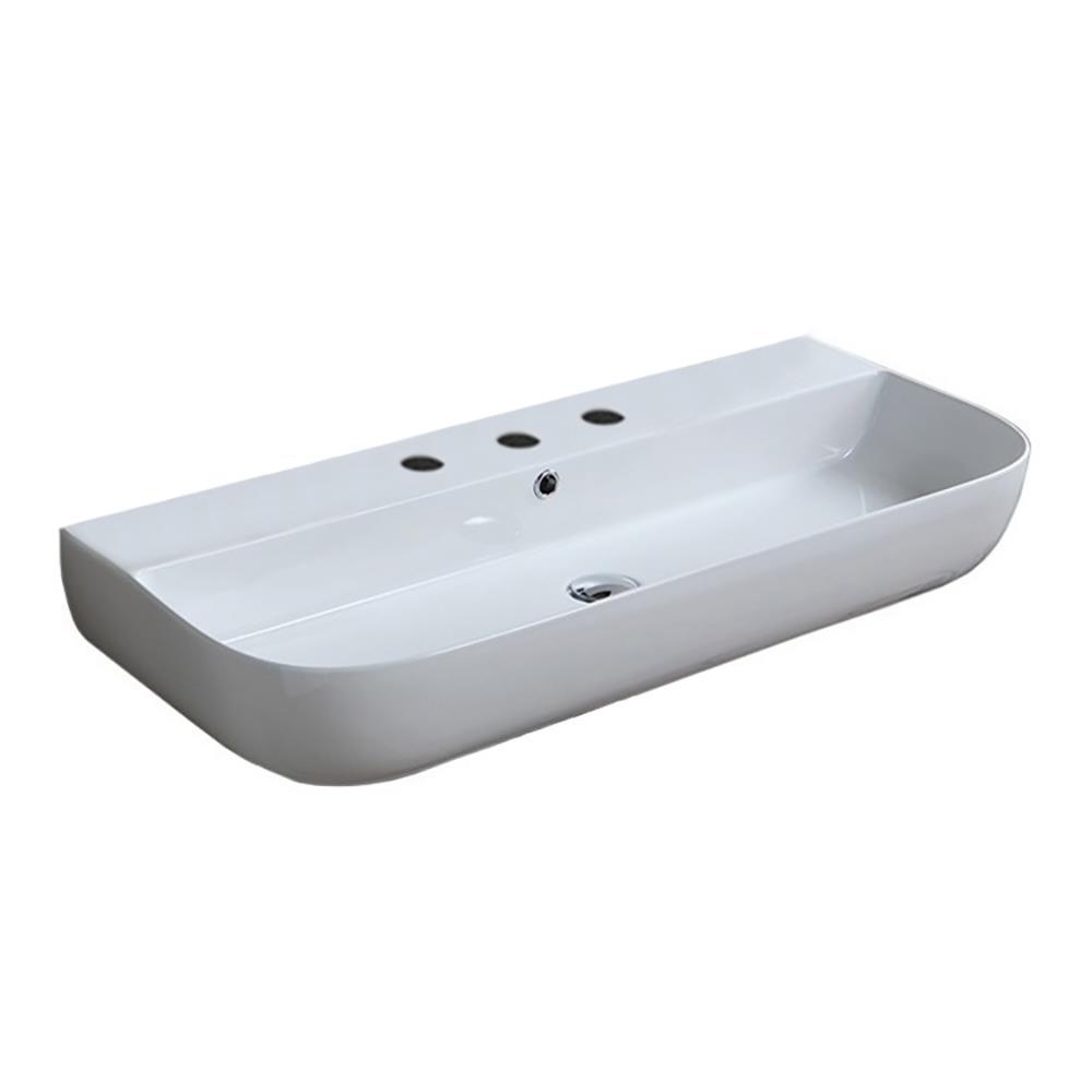 Nameeks Glam Wall Mounted Bathroom Sink In White With 3 Faucet