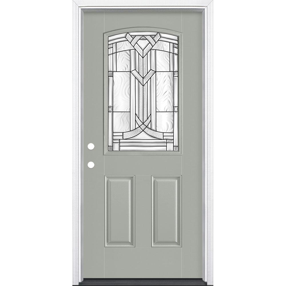 Reviews For Masonite 36 In X 80 In Chatham Camber 1 2 Lite Right Hand Painted Smooth Fiberglass Prehung Front Door W Brickmold Vinyl Frame 36461 The Home Depot