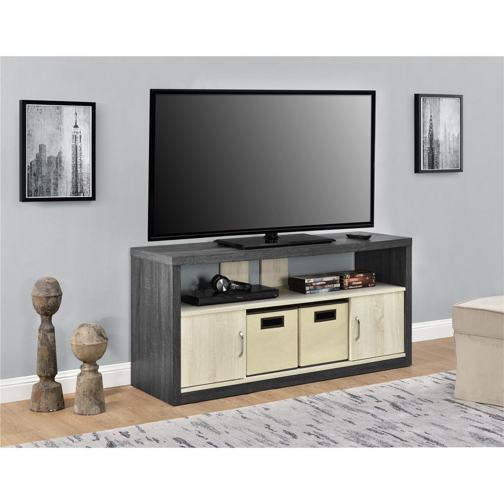 Ameriwood Winlen 50 in. Espresso/Light Oak TV Stand with 2 Fabric Bins