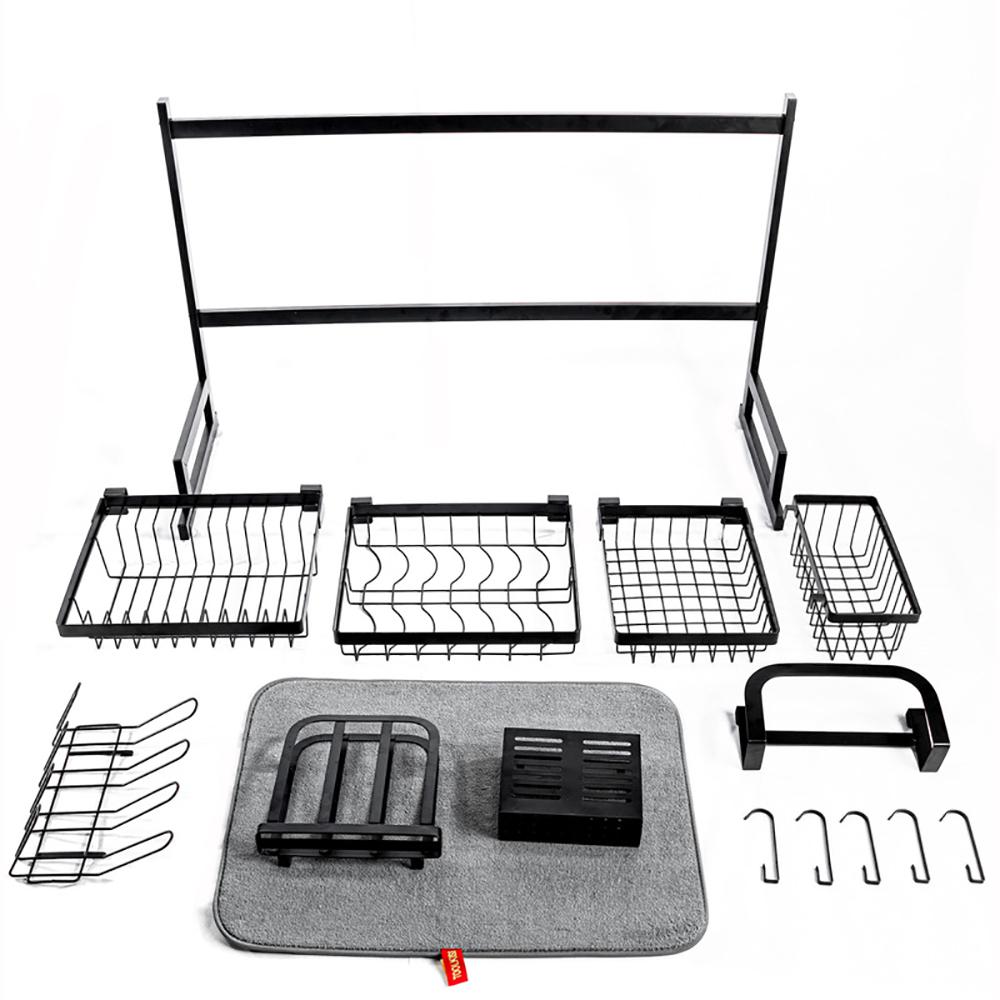 Boyel Living Over the Sink Dish Drying Rack, Basic Large Dish Rack Stainless Steel Dish Drainer Non-Slip Dish Dryer Utensil Holder, Black