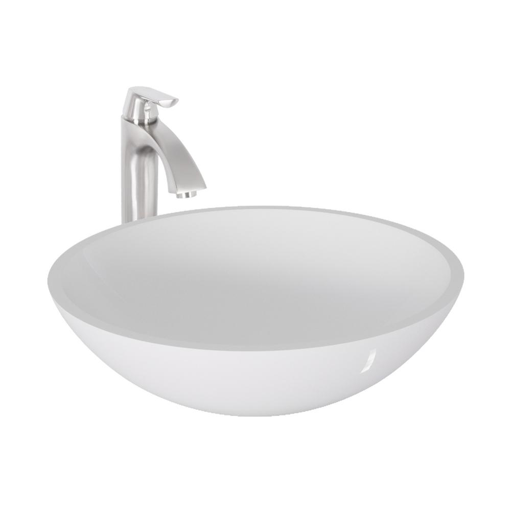 VIGO Glass Vessel Sink in Flat Edged White Phoenix Stone and Linus