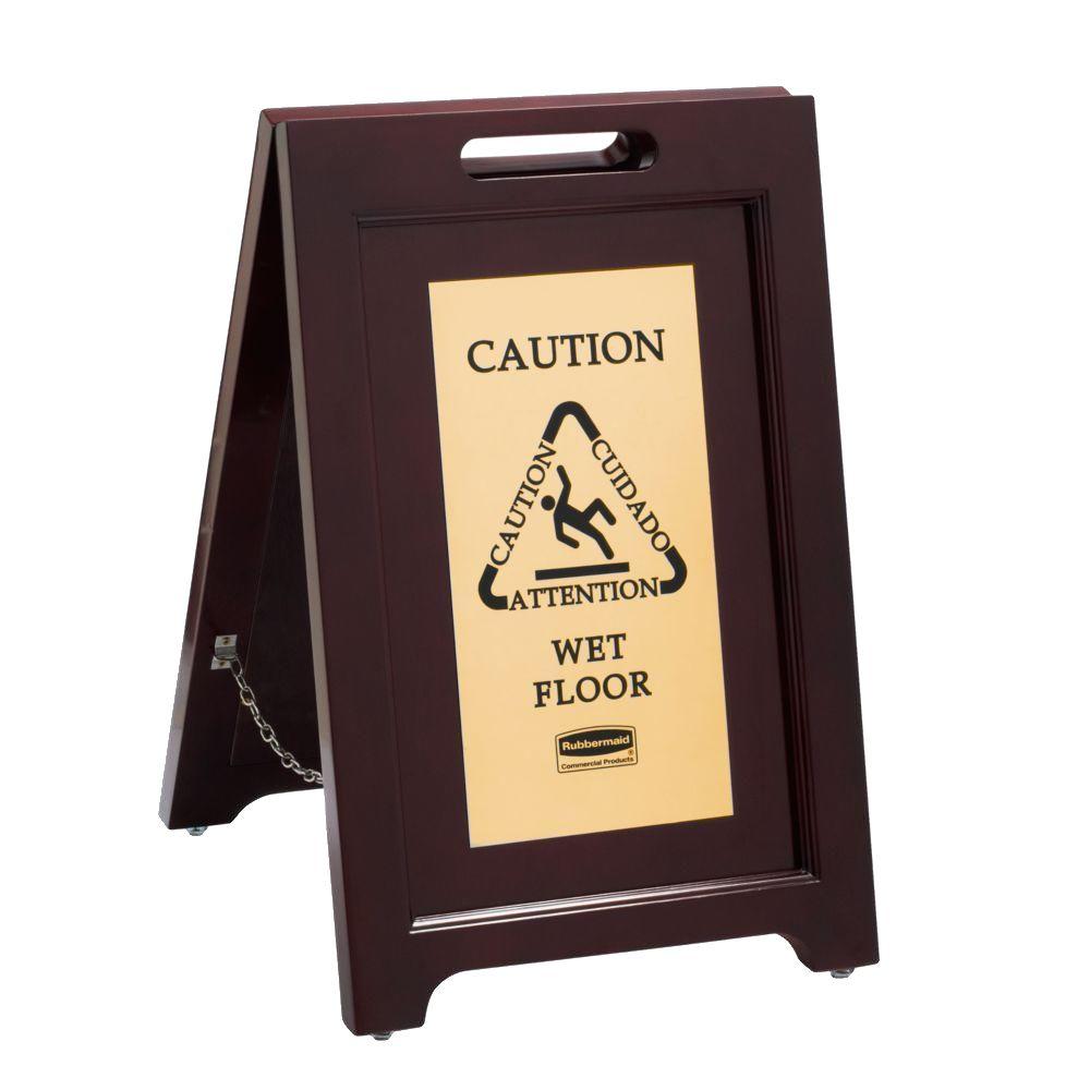 Rubbermaid Executive Series Wooden Floor Safety Sign with Brass Panel