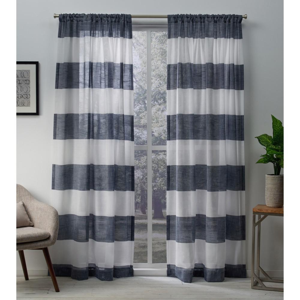 Darma Indigo Sheer Linen Rod Pocket Top Window Curtain-EH8036-05 2-108R ...