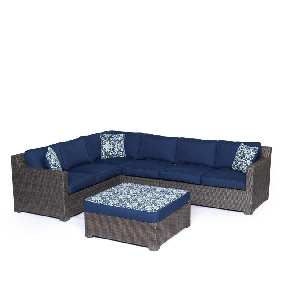 Cambridge Sahara 5 Piece Wicker Outdoor Conversation Set With Navy Cambridge Sahara 5 Piece Wicker Outdoor Conversation Set With Navy Cushions Blue Grey Weave