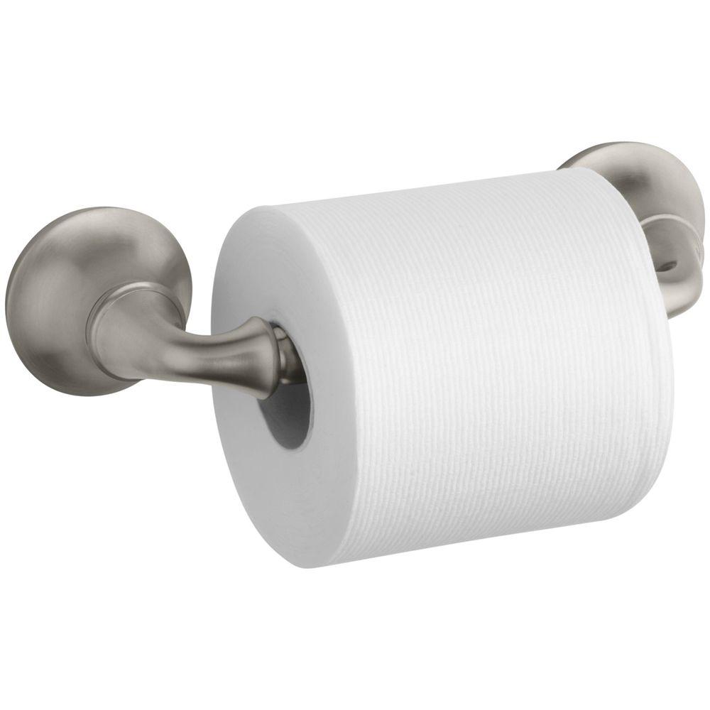 KOHLER Forte Sculpted Wall Mount Double Post Toilet Paper Holder In   Vibrant Brushed Nickel Kohler Toilet Paper Holders K 11374 Bn 64 1000 