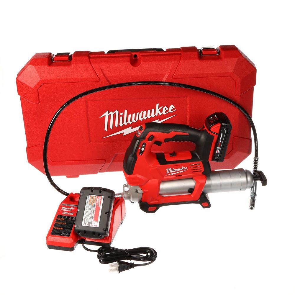 Milwaukee M18 18Volt LithiumIon Cordless 2Speed Grease Gun 2Battery Kit264622CT The Home