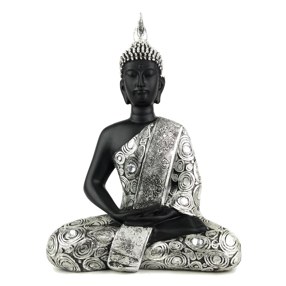 11 In Thai Buddha Black And Silver Jeweled Statue