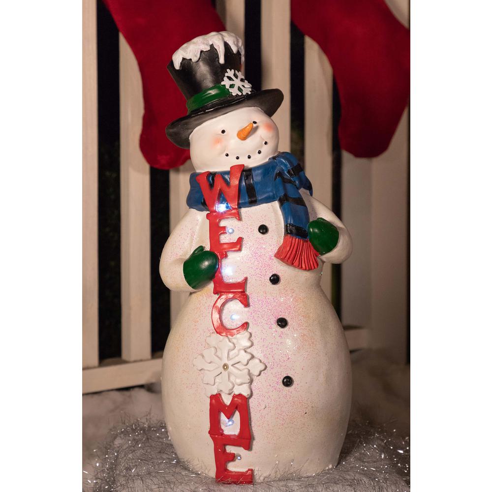 Alpine Corporation Christmas Snowman Welcome Statue With Led Lights Christmas Snowman Welcome Statue With Led Lights