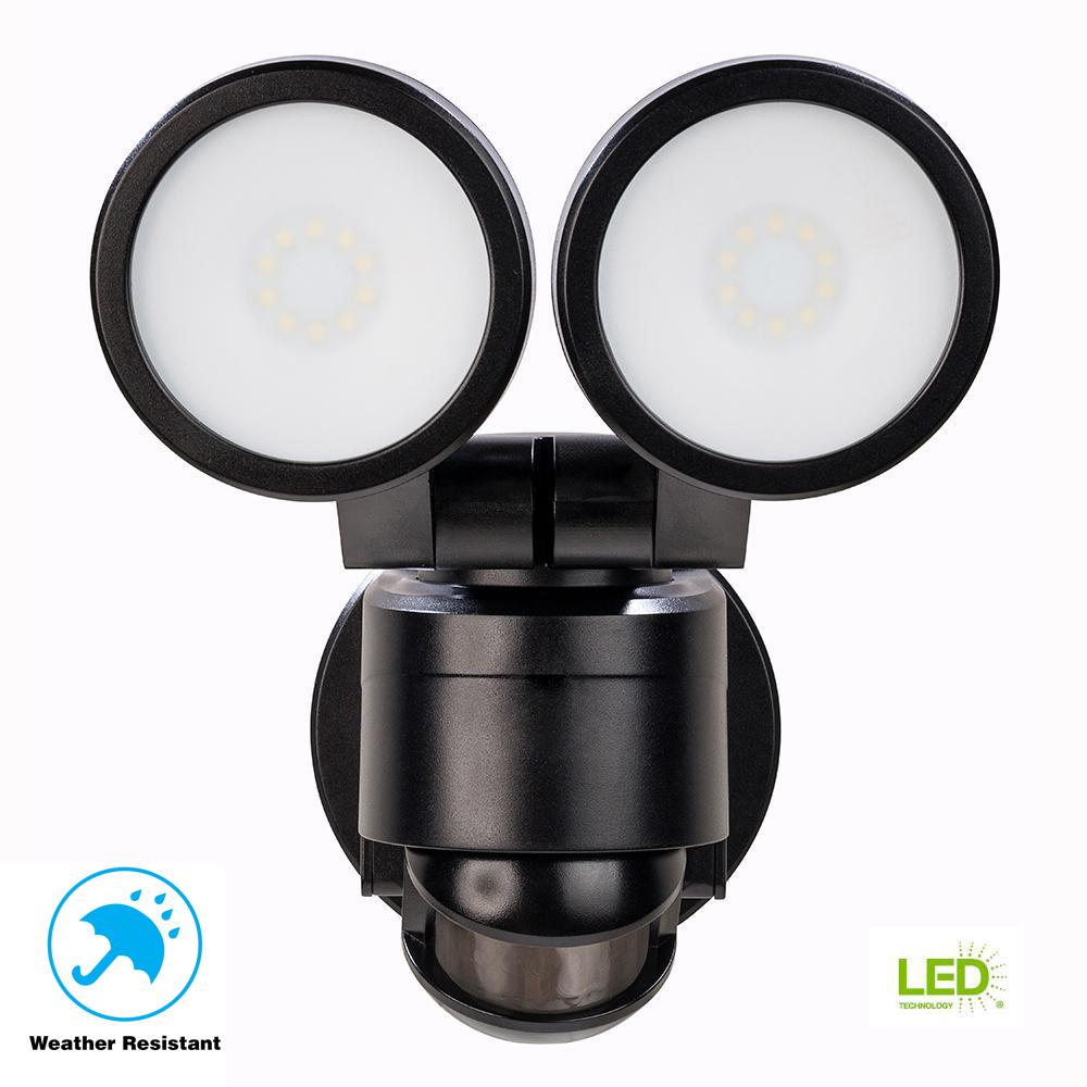 180 Degree Black Motion Activated Outdoor Integrated LED Twin Head Flood Light