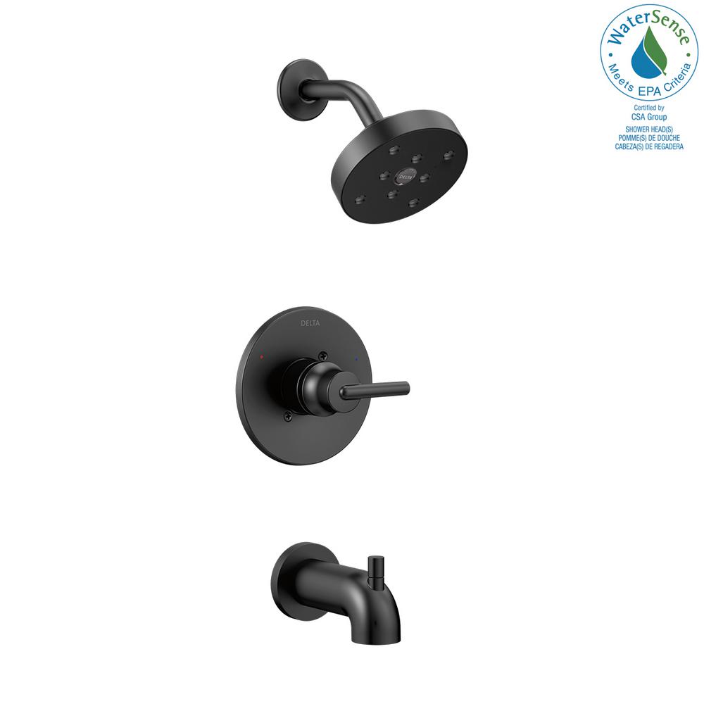 Delta Trinsic 1 Handle Wall Mount Tub And Shower Faucet Trim Kit In Matte Black With H2okinetic Valve Not Included T14459 Bl The Home Depot