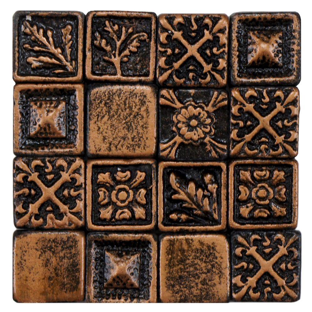 Merola Tile Baroque Square Brass 1 in. x 1 in. Metallic Resin Wall